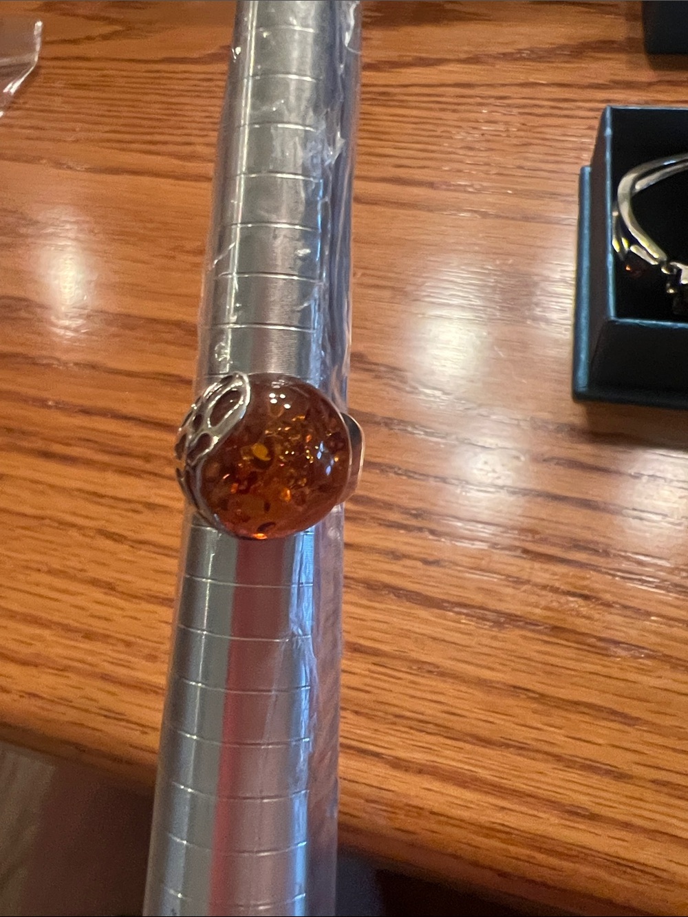 Amber sterling silver size 5 but adjustableDome Statement Ring -